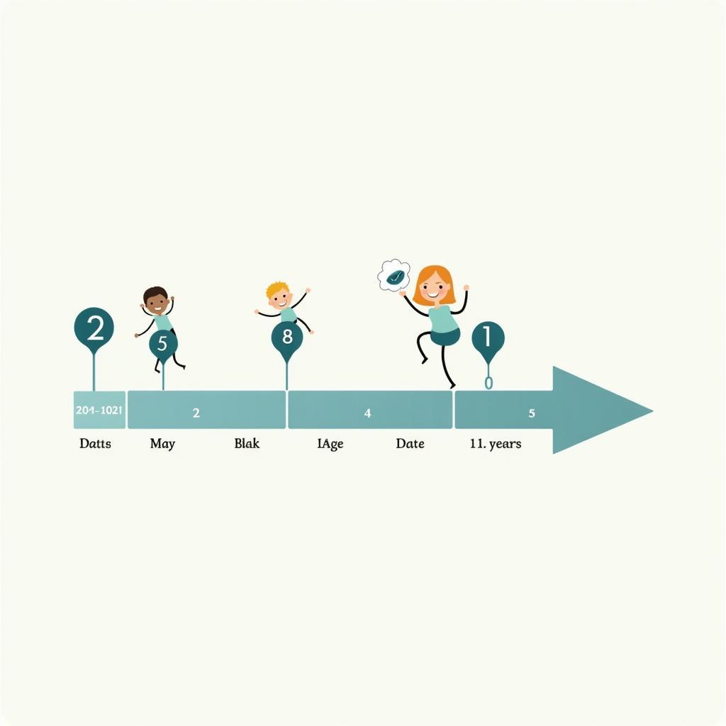 Example of a Longitudinal Study in Child Development: A timeline depicting data collection points across several years, tracking a child's cognitive development.