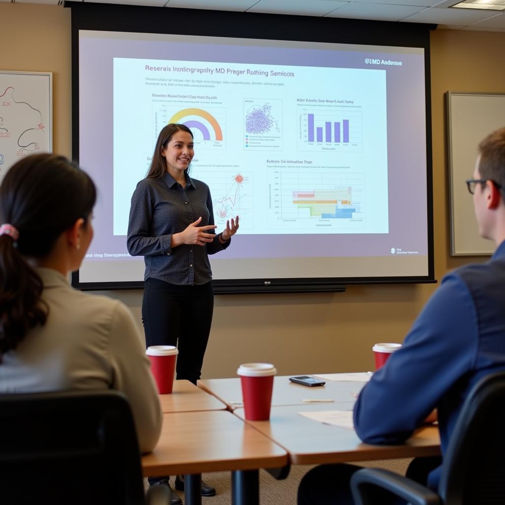 Student presenting research findings at MD Anderson