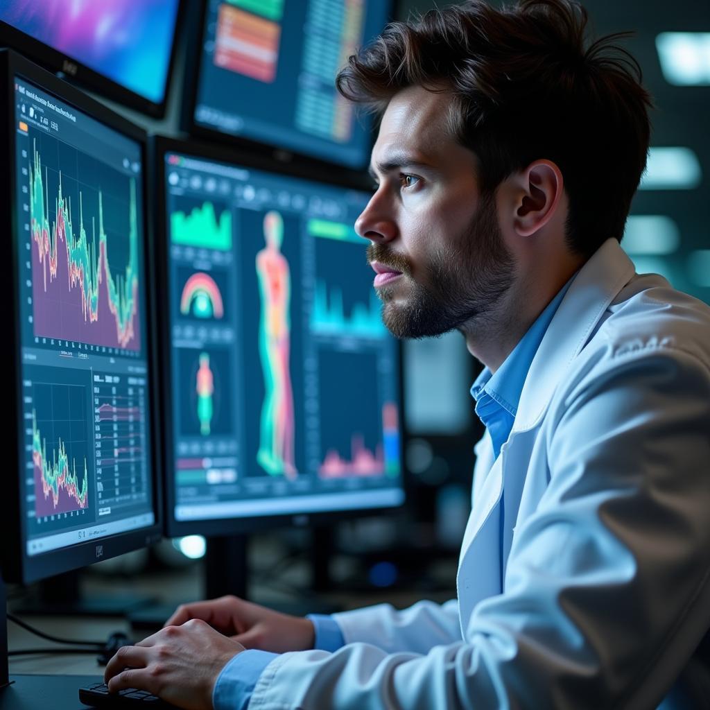 Scientist Analyzing Data in a Motor Research Lab