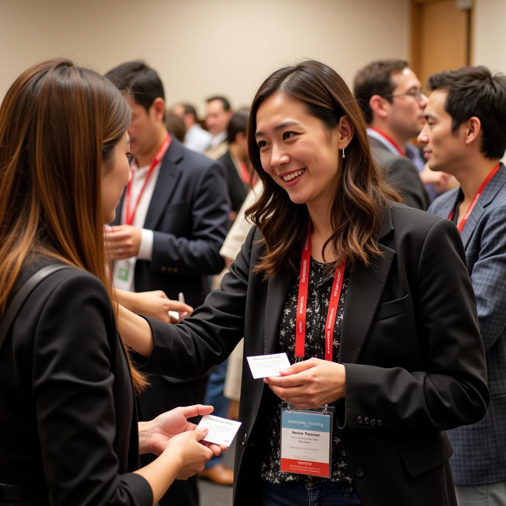 Researchers and students networking at a social science conference.