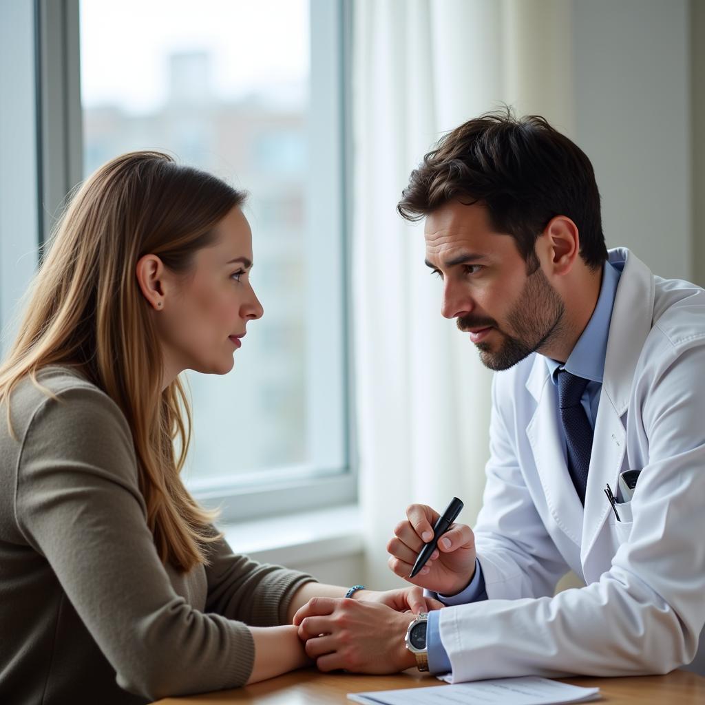 A researcher conducts a neurobehavioral assessment with a patient.