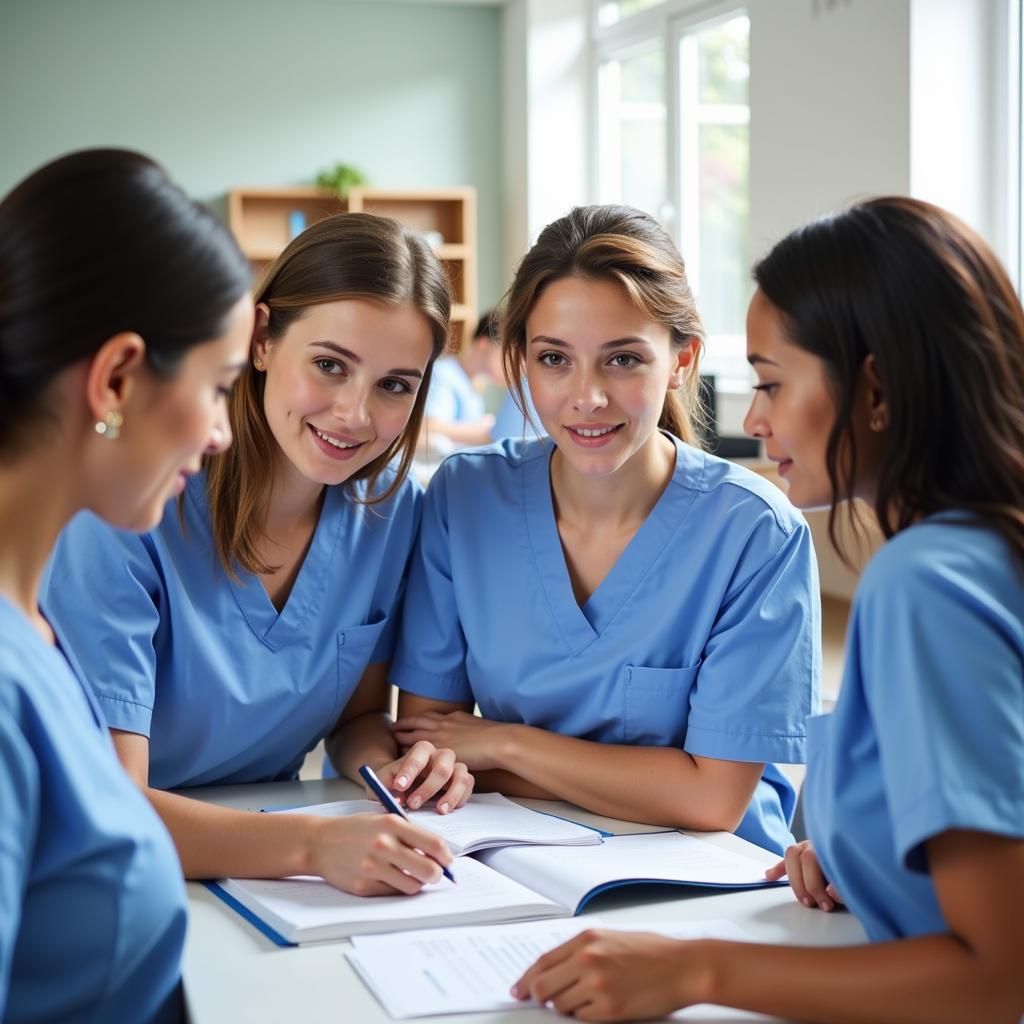 Image of nurses collaborating on a research project.