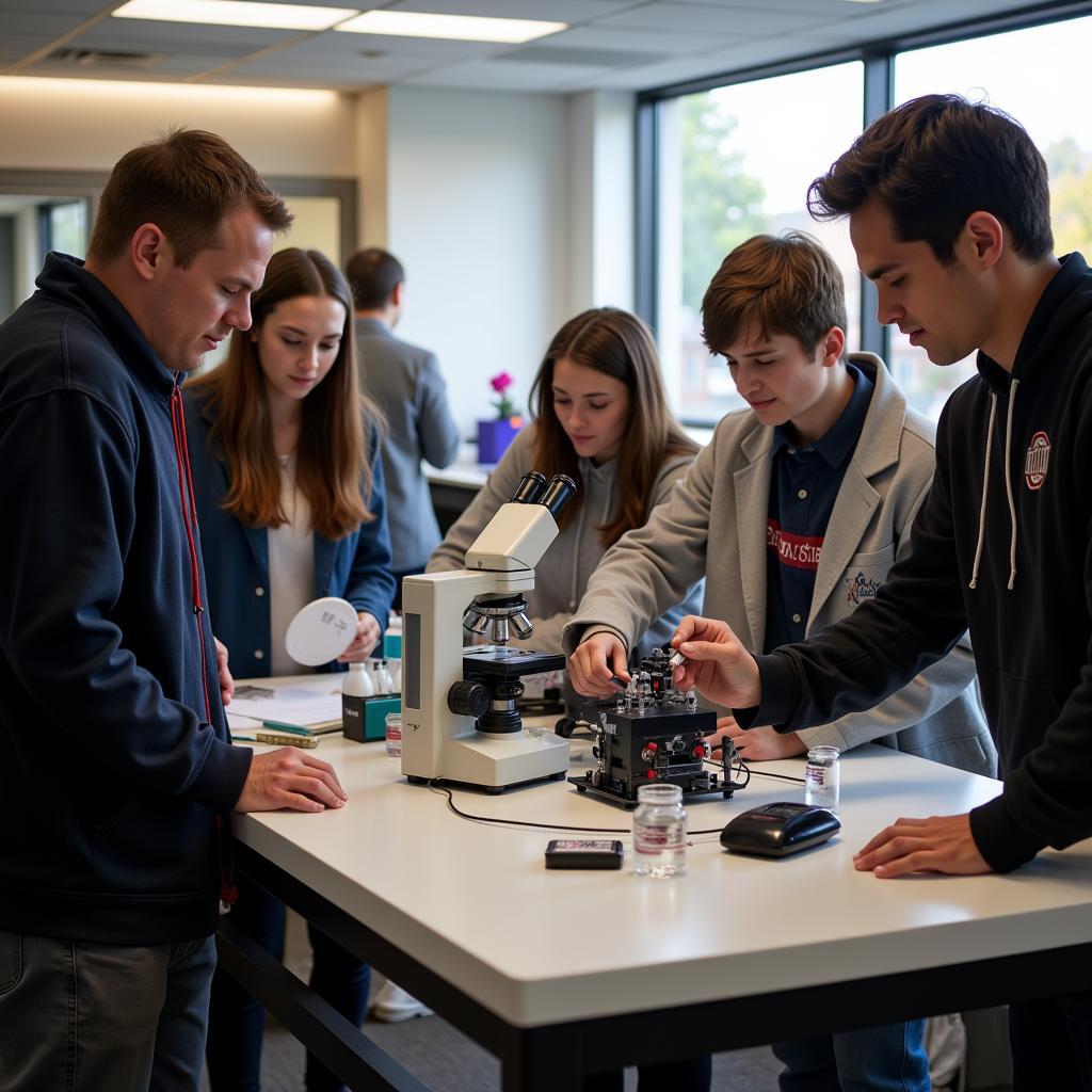 Students collaborating in an OSU research lab