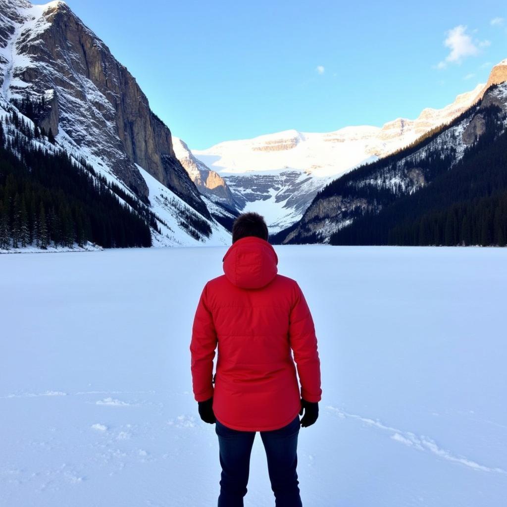 Outdoor Research Coze Down Parka in a snowy mountain landscape