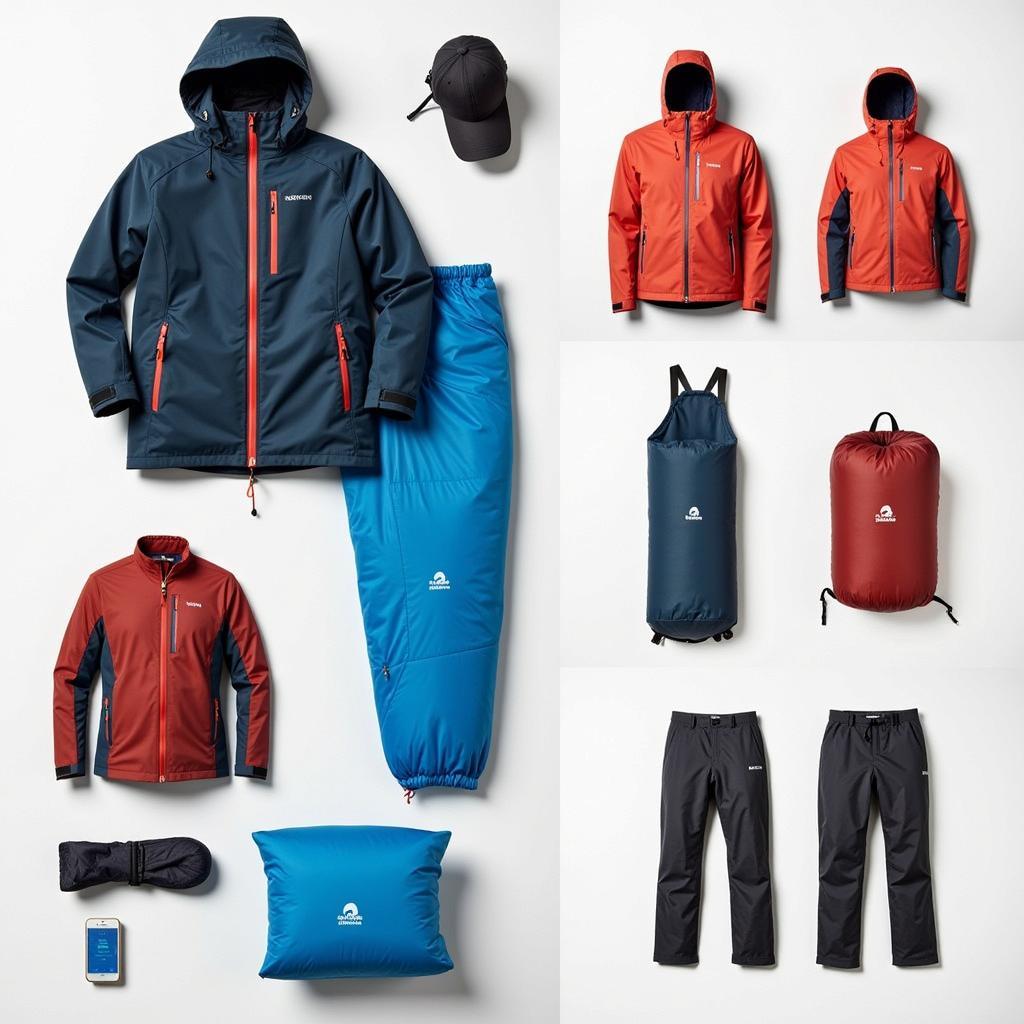 Different versions of Outdoor Research Helium gear, including jacket, pants, and bivy sack