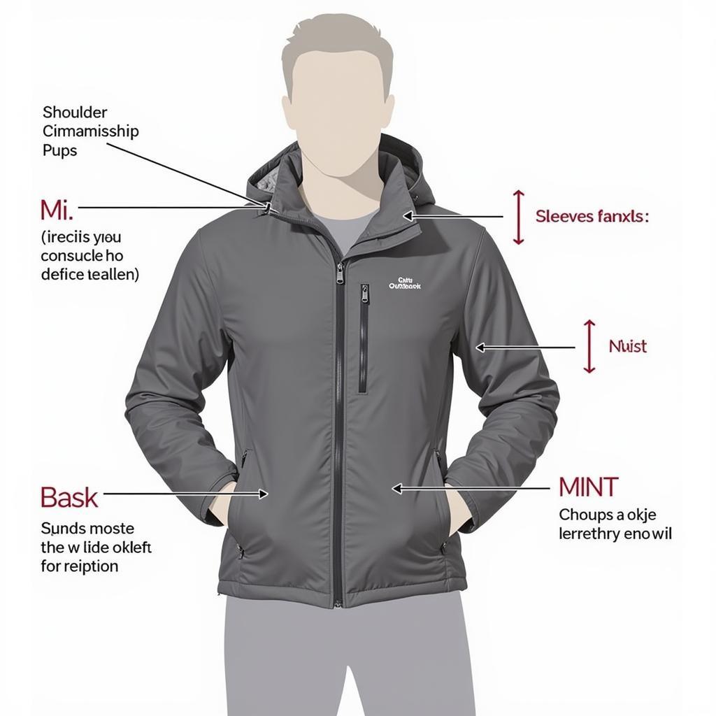 Outdoor Research Puffy Jacket Sizing Guide: An illustration demonstrating the proper fit of an outdoor research puffy jacket, highlighting key areas like shoulder width, chest circumference, and sleeve length.