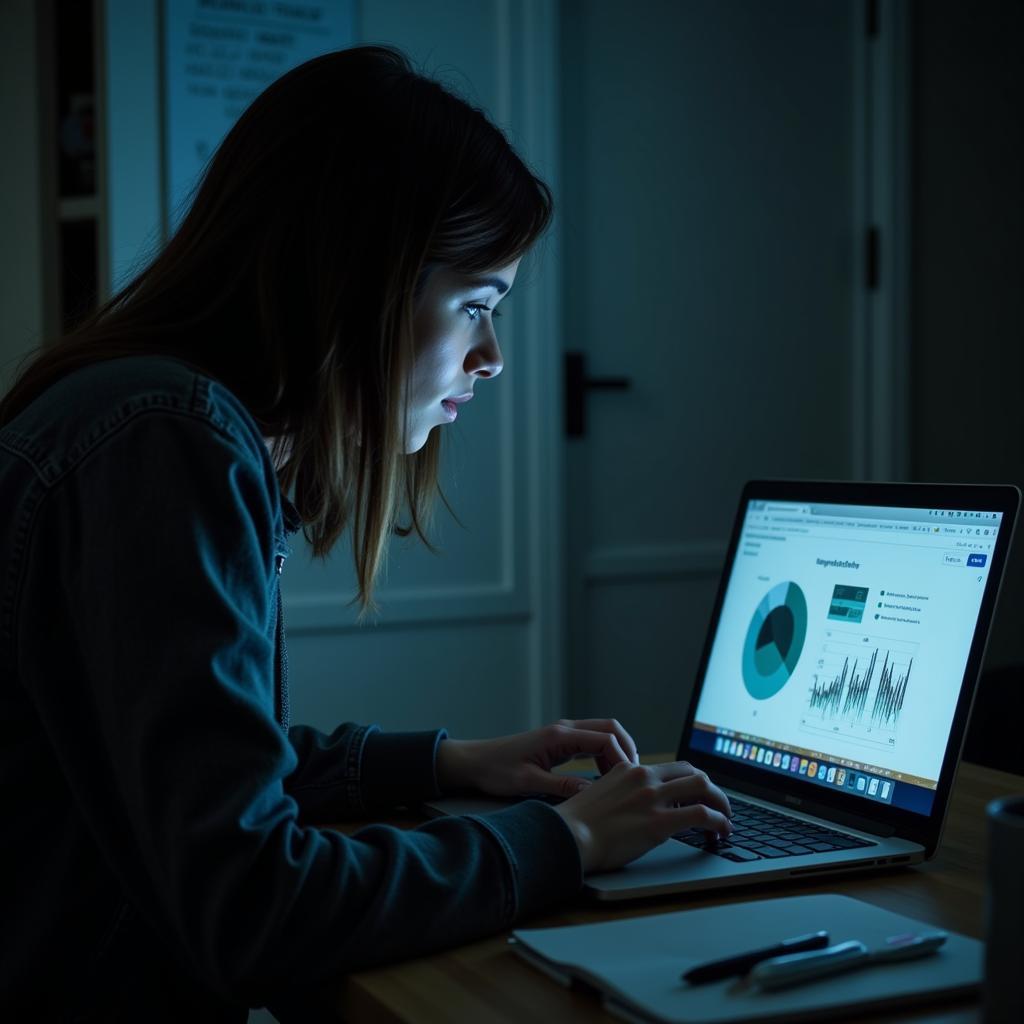 Paranormal Consultant Analyzing Data on a Laptop