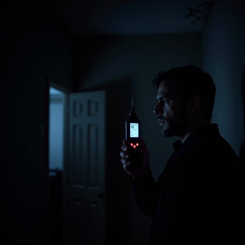 Paranormal Investigator Taking an EMF Reading