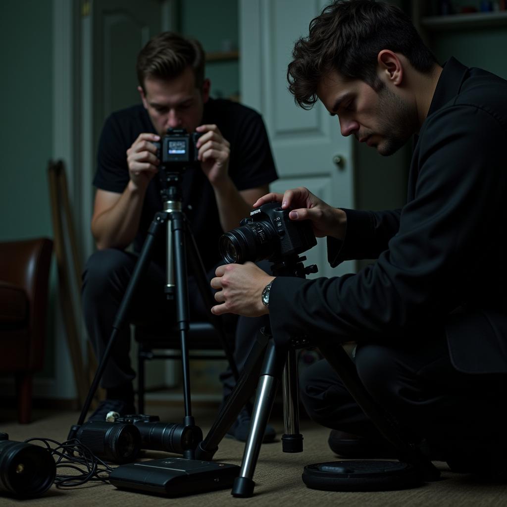 Paranormal Investigators Setting up Equipment