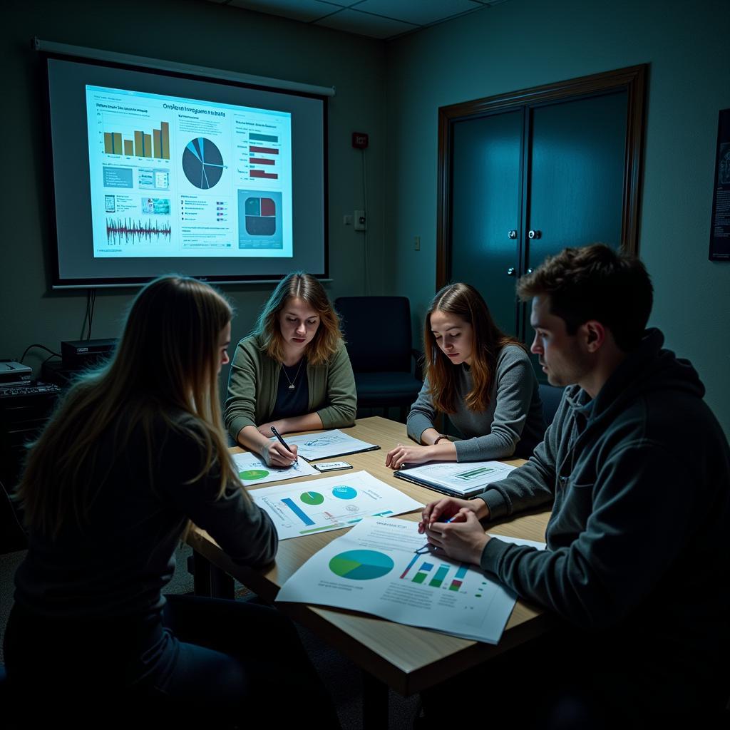 Paranormal Research Team Analyzing Data