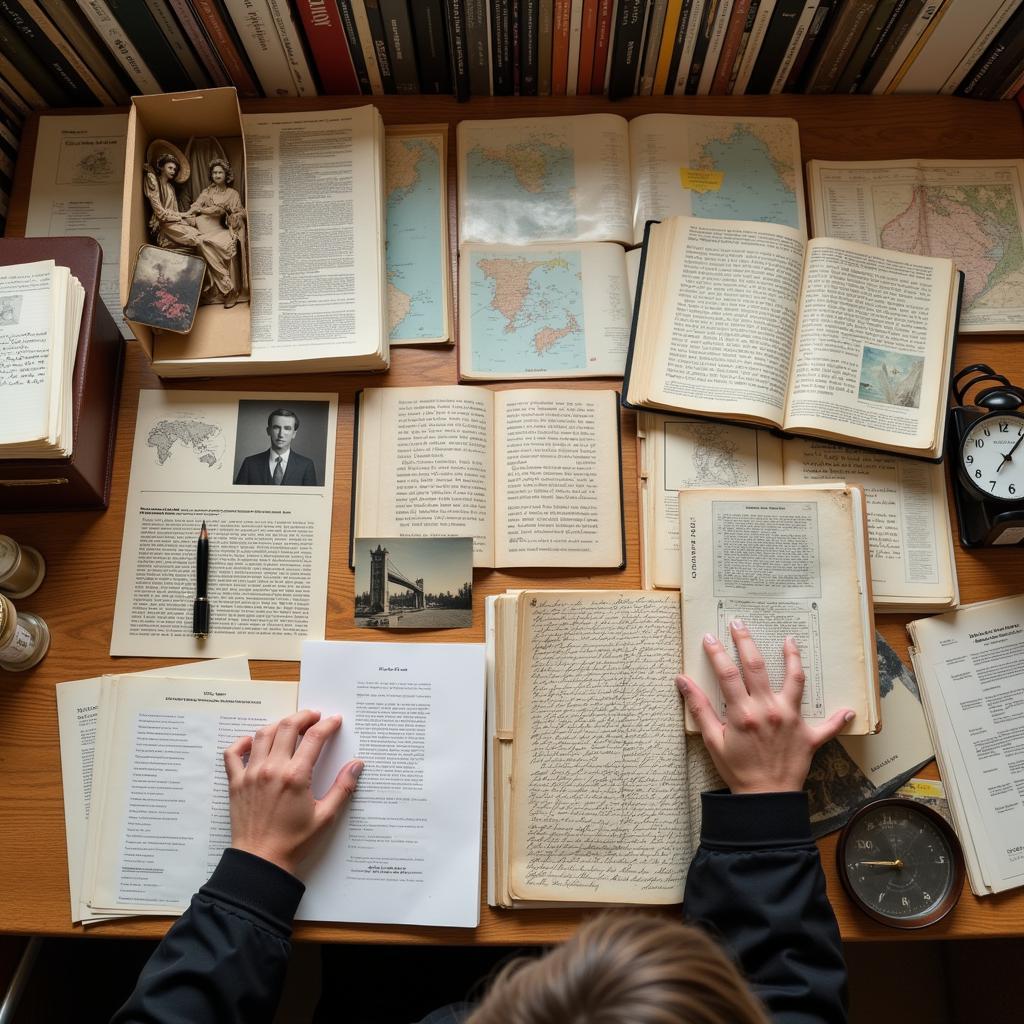 Paranormal Researcher Organizing Research Notes