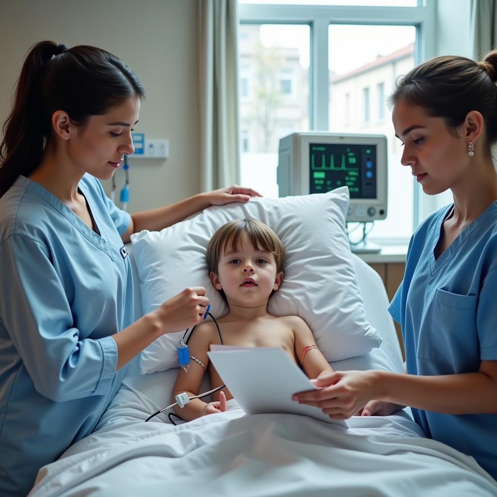 Pediatric Sepsis Management Research: Medical professionals attending to a child experiencing sepsis.