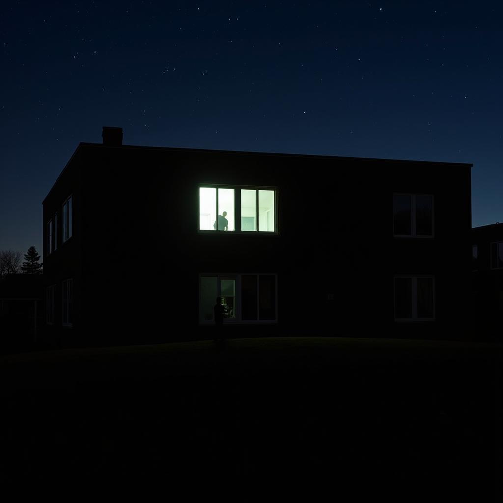 Penn State ARL Paranormal Research: An image depicting the exterior of the Applied Research Laboratory at Penn State University at night, with a faint, mysterious glow emanating from one of the windows.