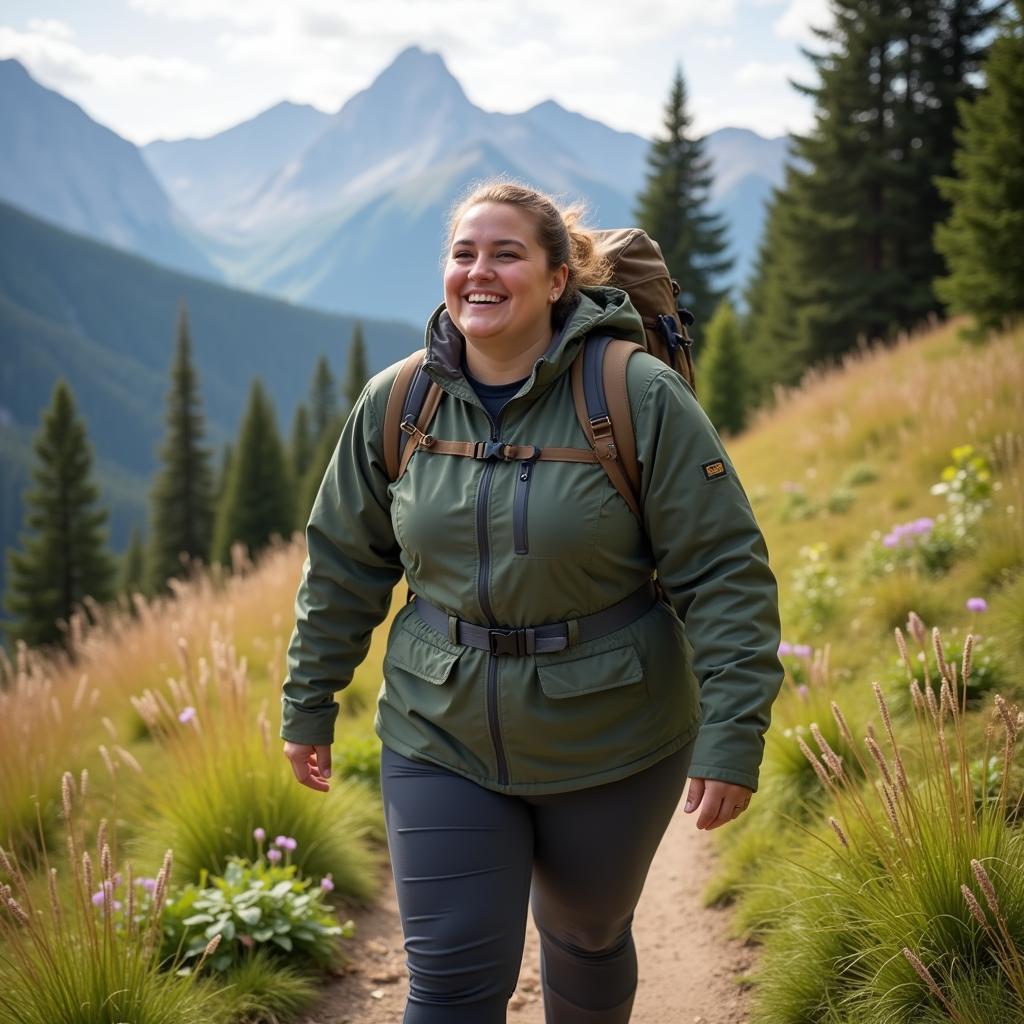 Plus-Size Hiker Enjoying a Comfortable Hike