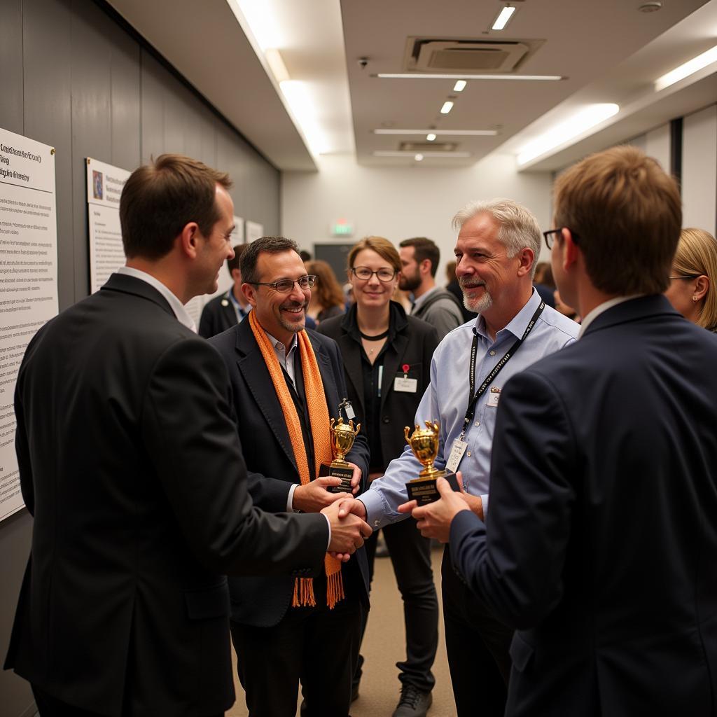 Professors celebrating research achievements at a symposium