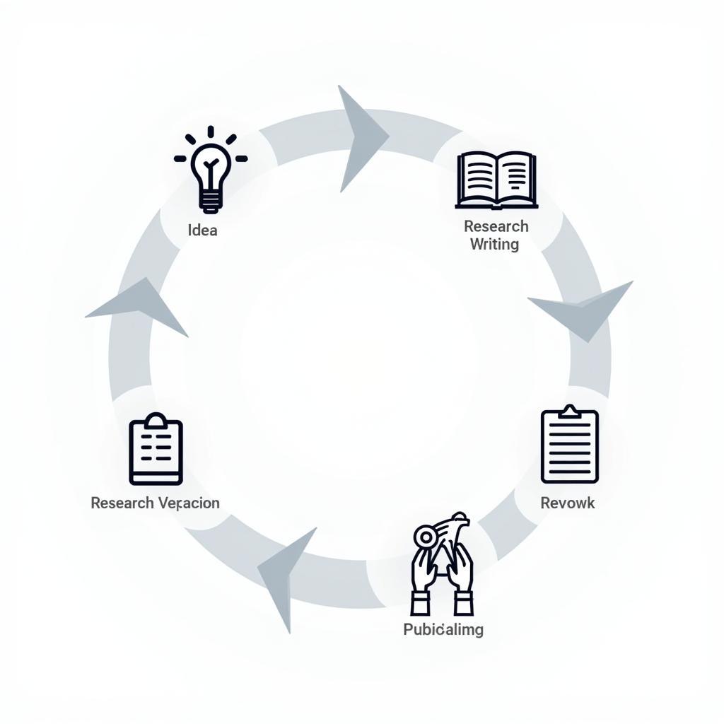 The process of publishing a research paper, from initial idea to final publication.