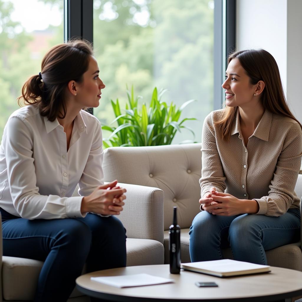 Woman being interviewed for qualitative research