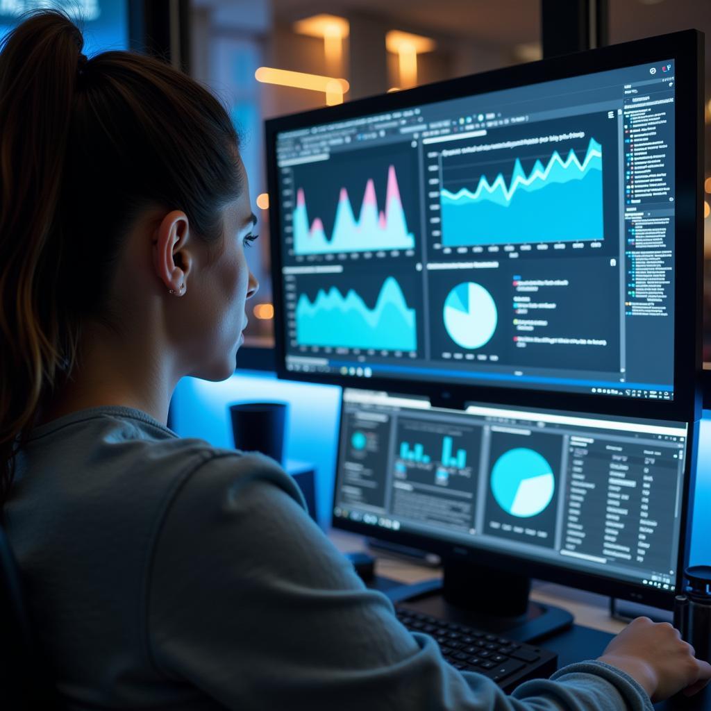 A research associate analyzing data on a computer