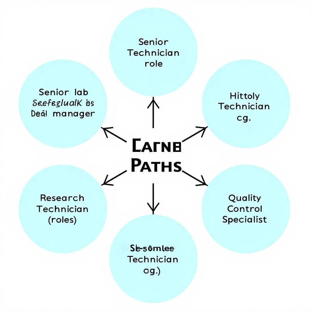 A diagram illustrating the various career paths available to research lab technicians, including specialization options and management roles.