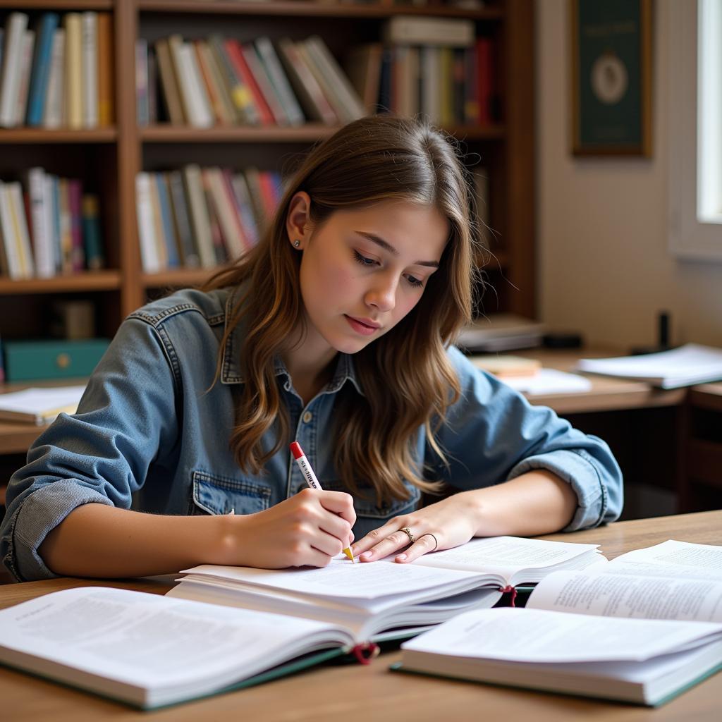 A student reviewing research papers on various psychology topics