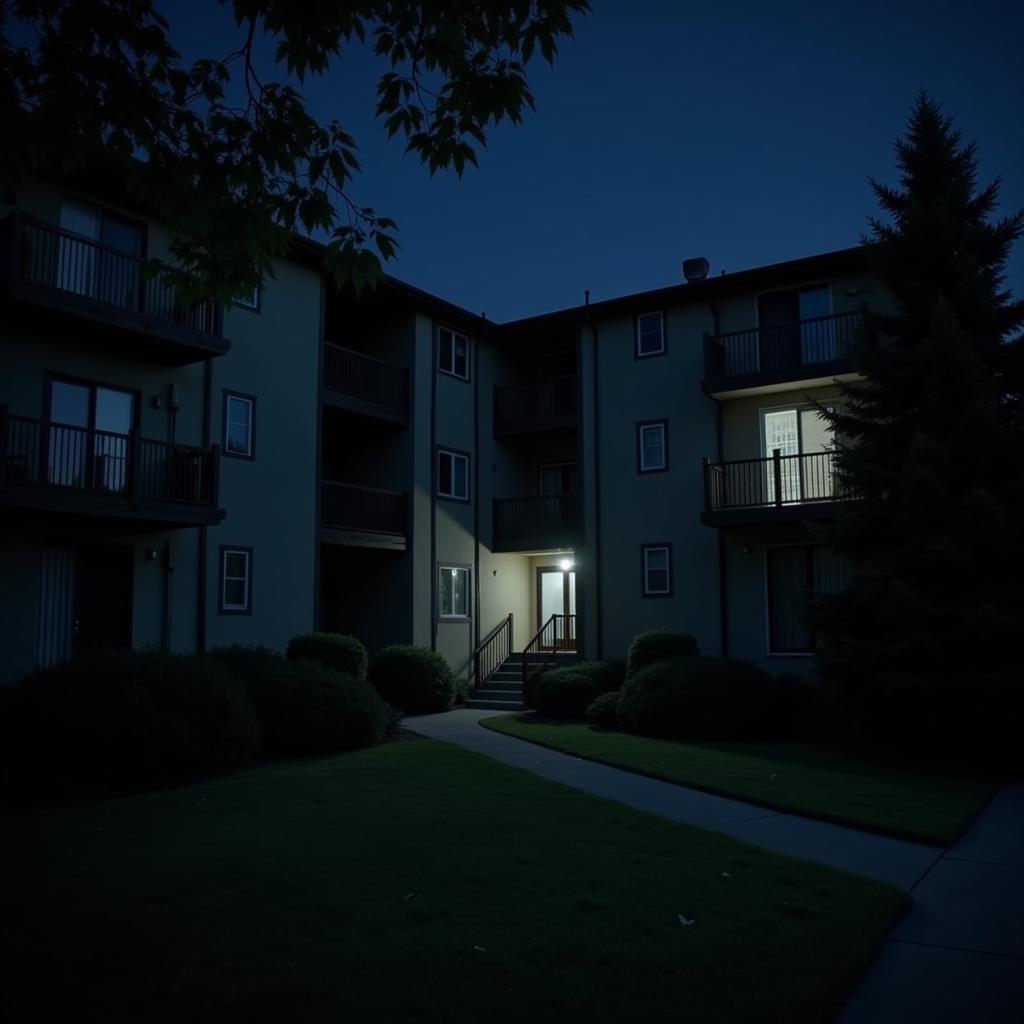 Research Triangle Park apartment complex at night showing a mysterious light