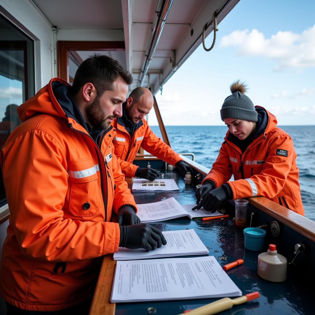 Scientists working on a research vessel