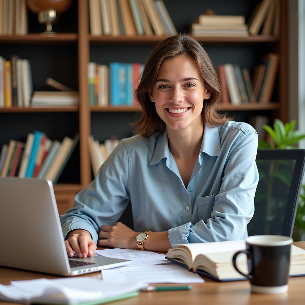 Researcher enjoying work benefits