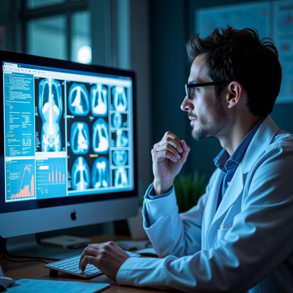 Scientist Analyzing Emphysema Data in a Lab