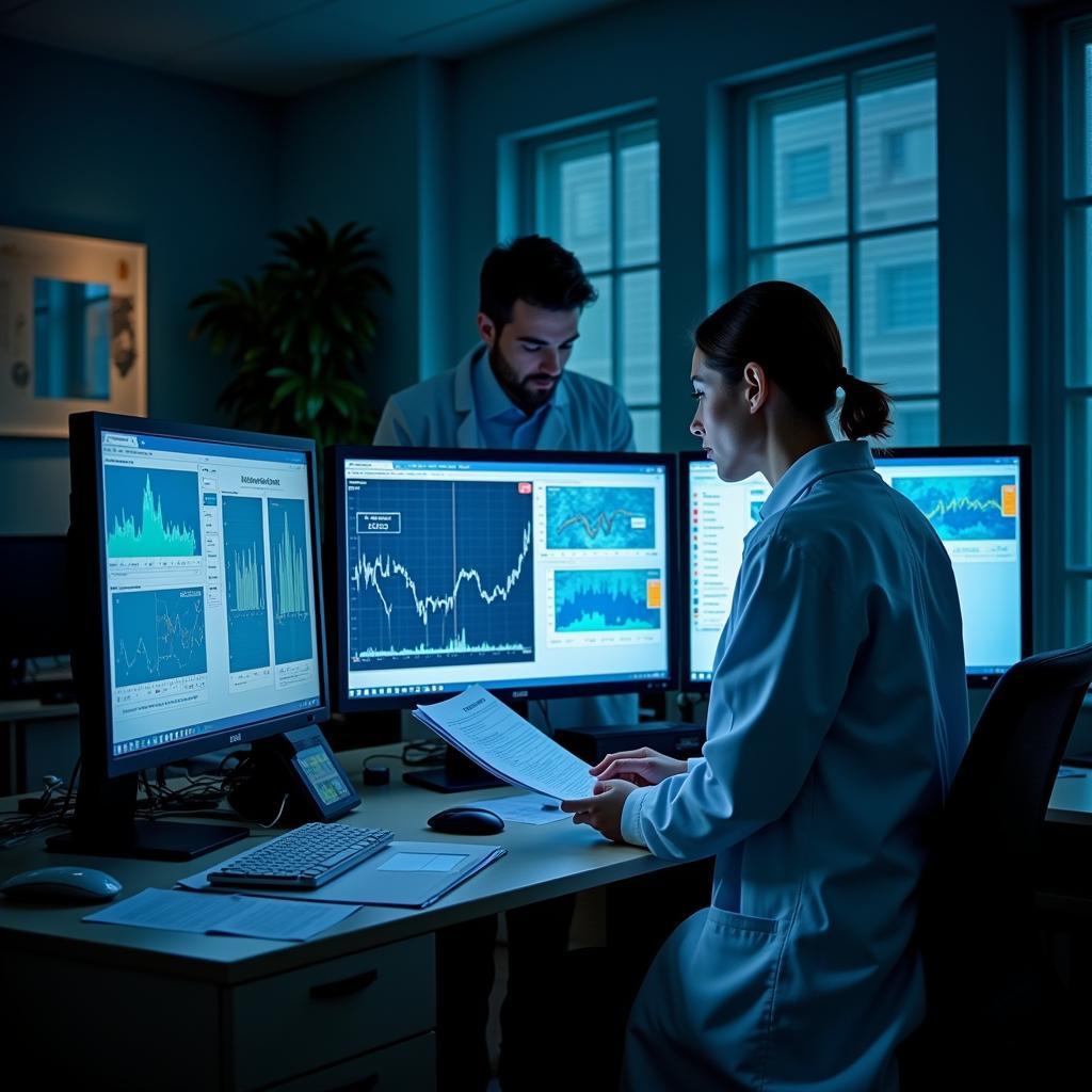 Scientists Analyzing Data in Paranormal Research Lab