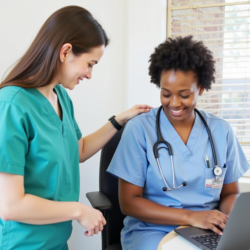 A Senior Clinical Research Associate mentoring a junior colleague.