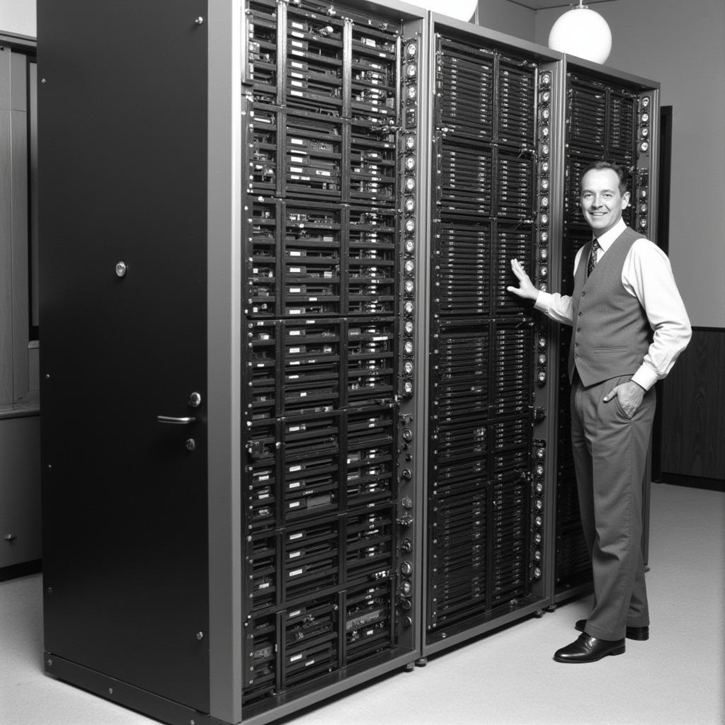 Seymour Cray standing next to a Cray supercomputer.