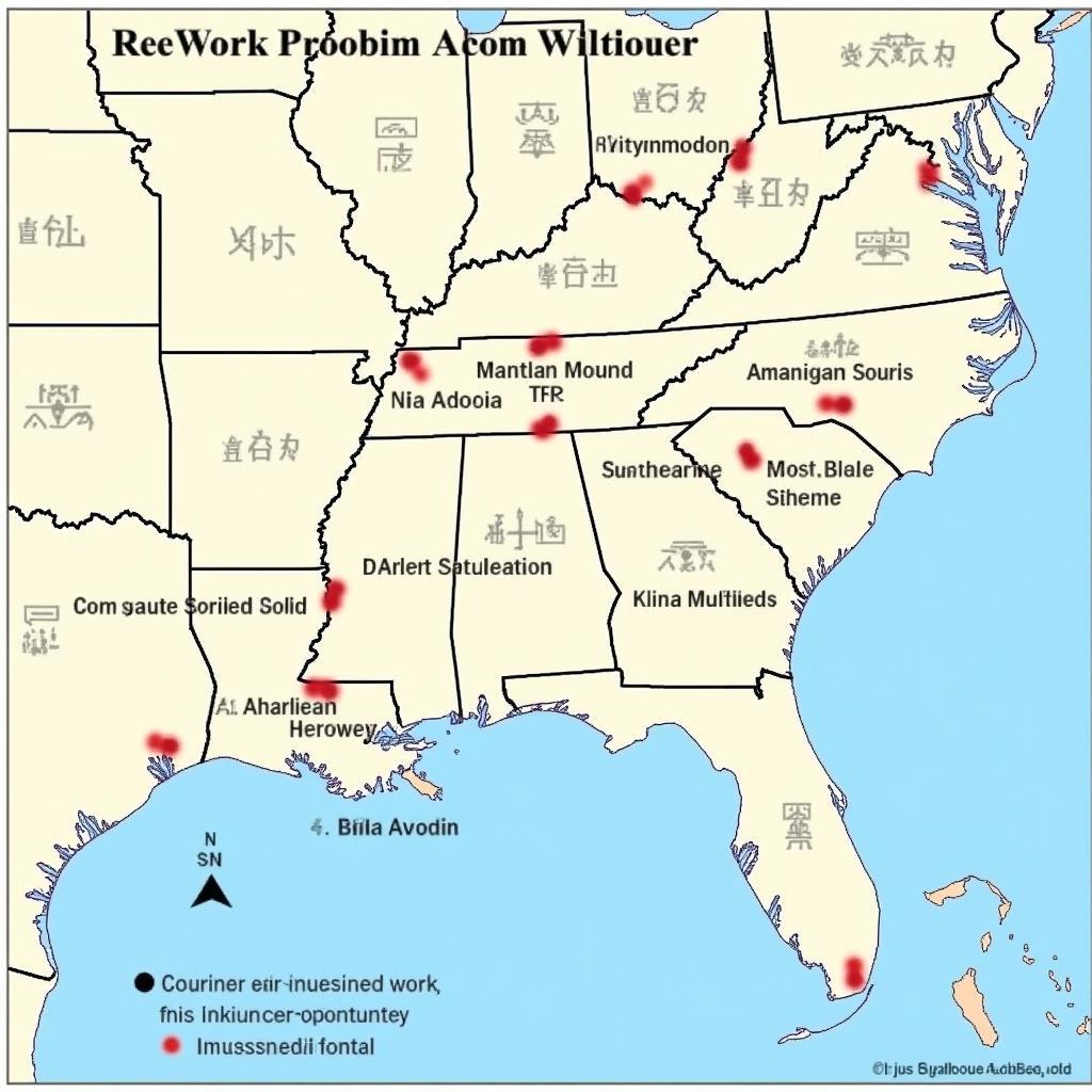 Map of archaeological sites in the Southeastern United States
