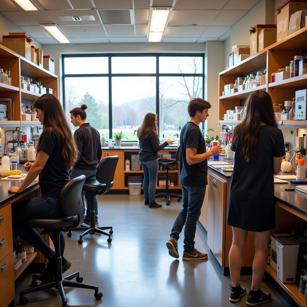 Students collaborating in a Stanford lab during a summer research program