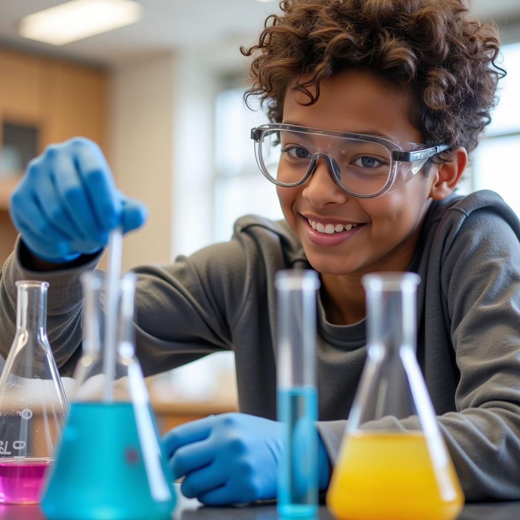 Student conducting a science experiment in a lab