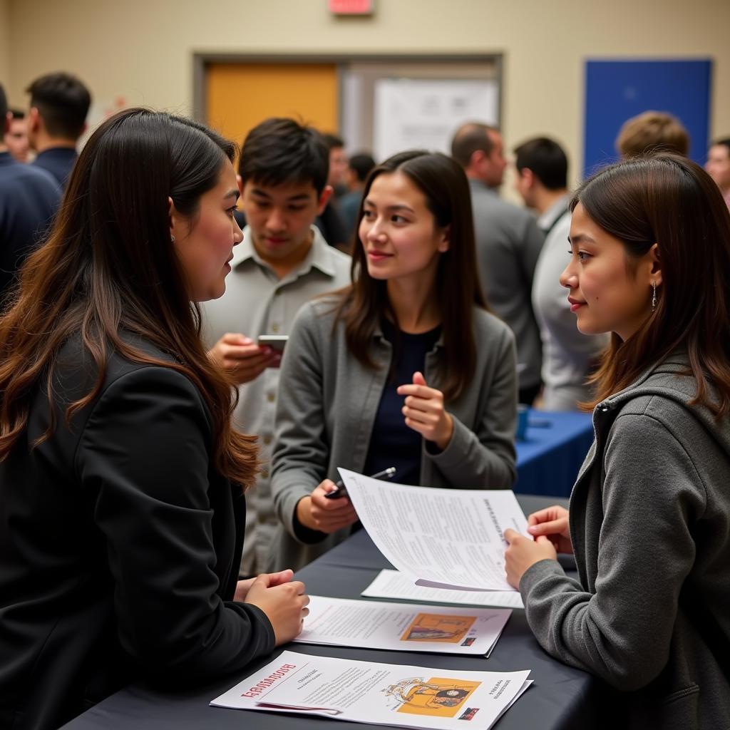 Student networking at a career fair