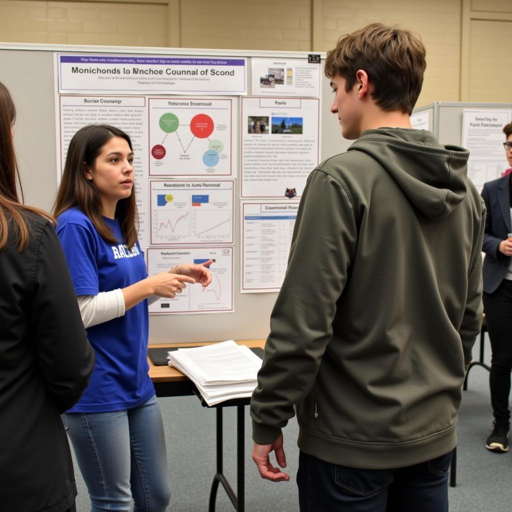 Student presenting their research poster at a science fair