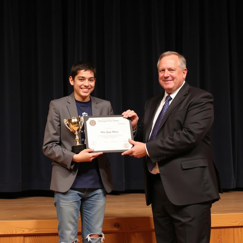 Student Receiving an Award for Winning a Research Competition