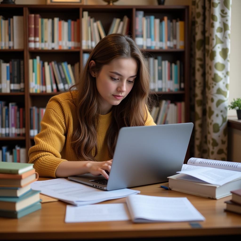 High School Student Conducting Online Research