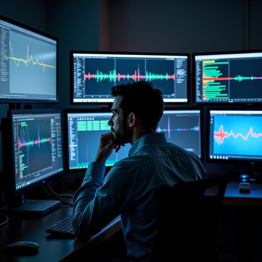 Tyler Jarvis analyzing data in his lab