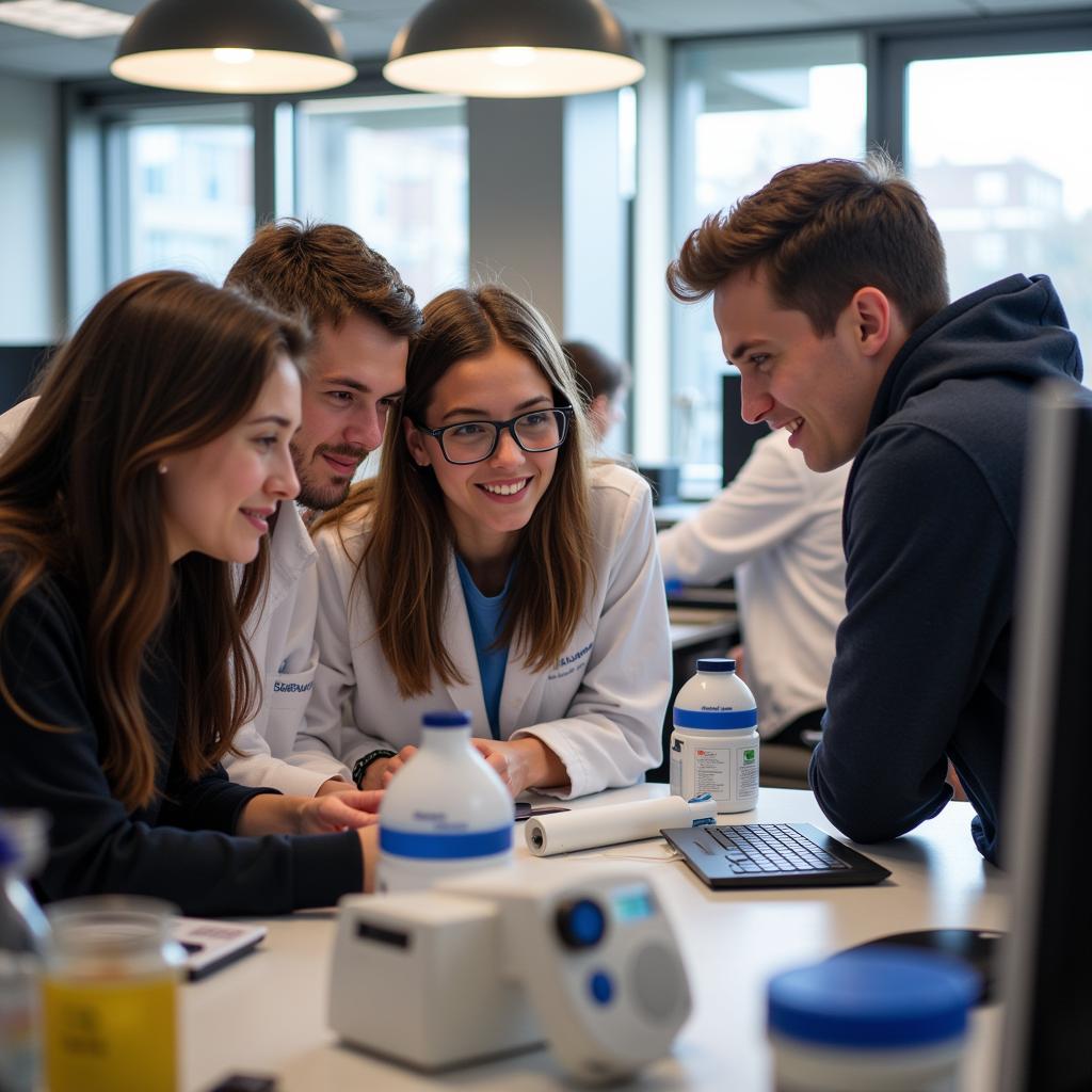 Students collaborating on a research project in a UMD lab