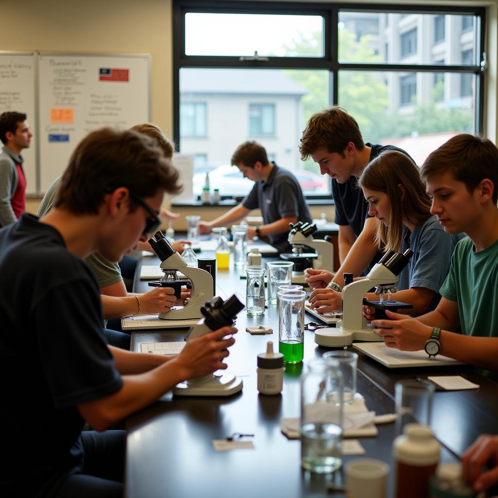 Students conducting research in a University of Michigan lab during the summer