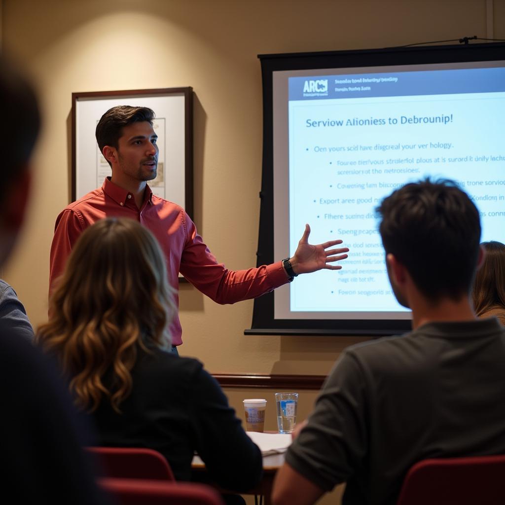 Undergraduate research fellow presenting research findings at a conference