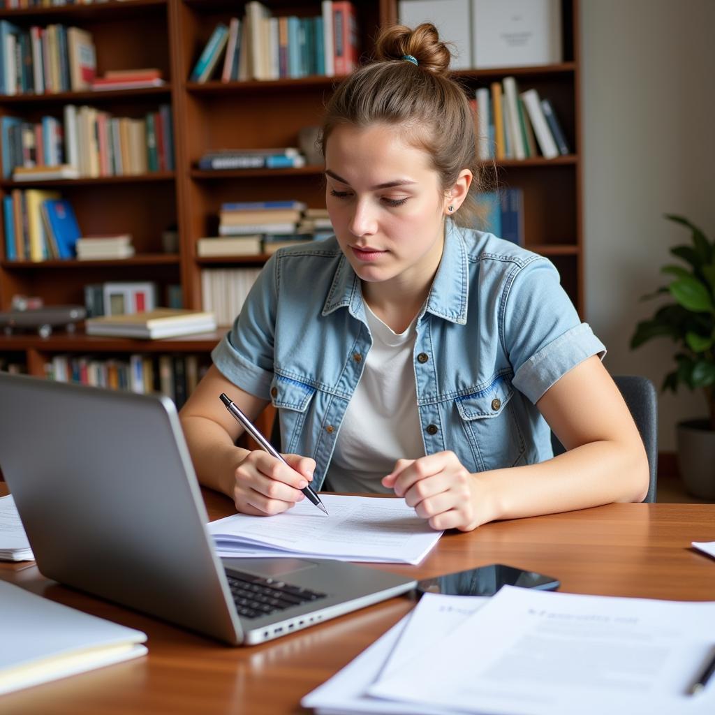 Student Filling Out Undergraduate Research Grant Application