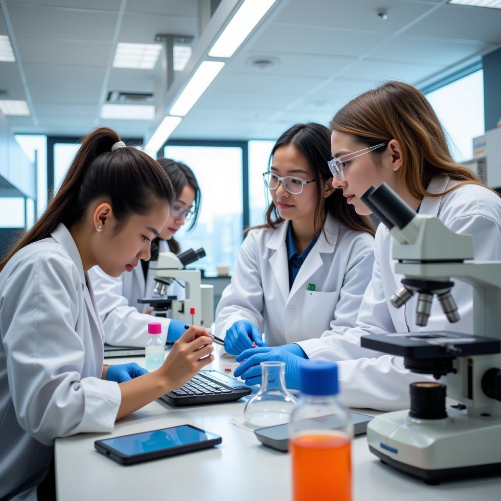 Students working in a University of Rochester research lab