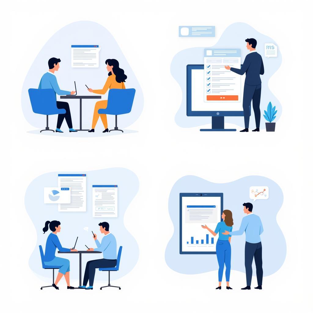 UX Research Training Methodologies: A visual representation of different UX research methodologies, including user interviews, surveys, usability testing, and A/B testing. The image should depict individuals engaged in these activities, highlighting the tools and techniques involved.