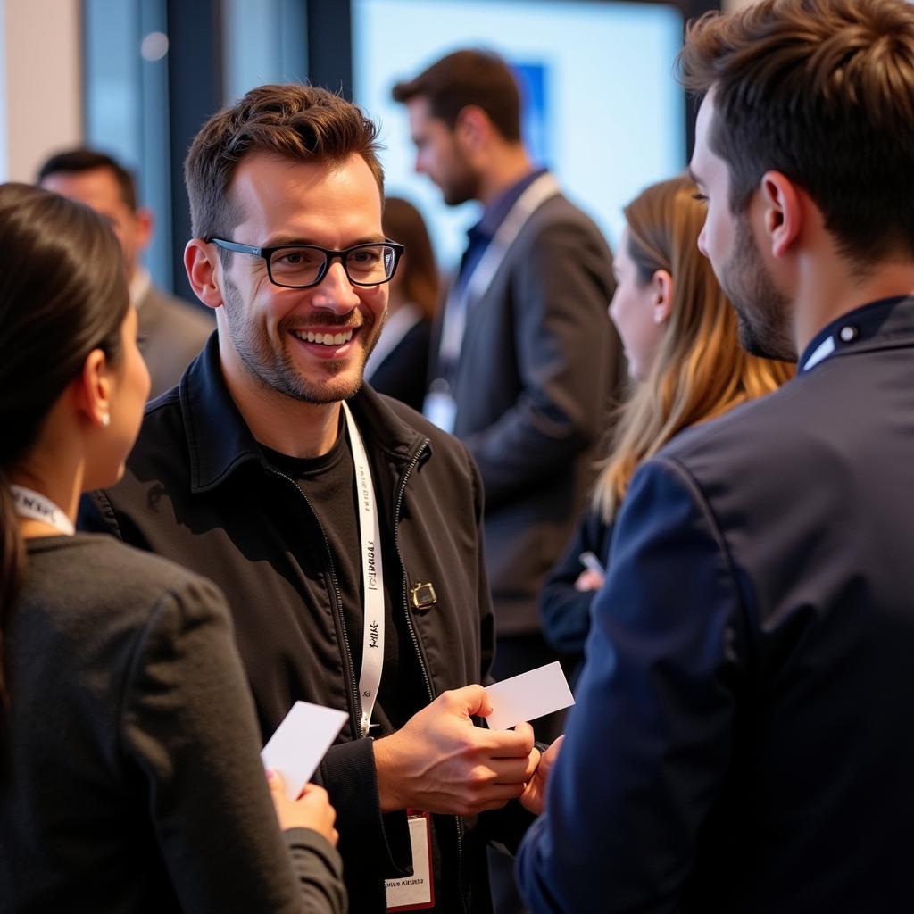 UX Researcher networking at a conference