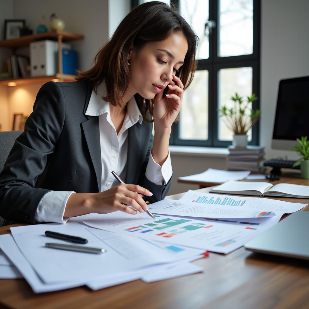 Accounting Research Manager diligently working on financial reports and analysis