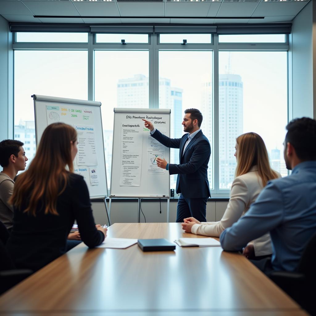 Accounting Research Manager leading a team meeting to discuss new regulations