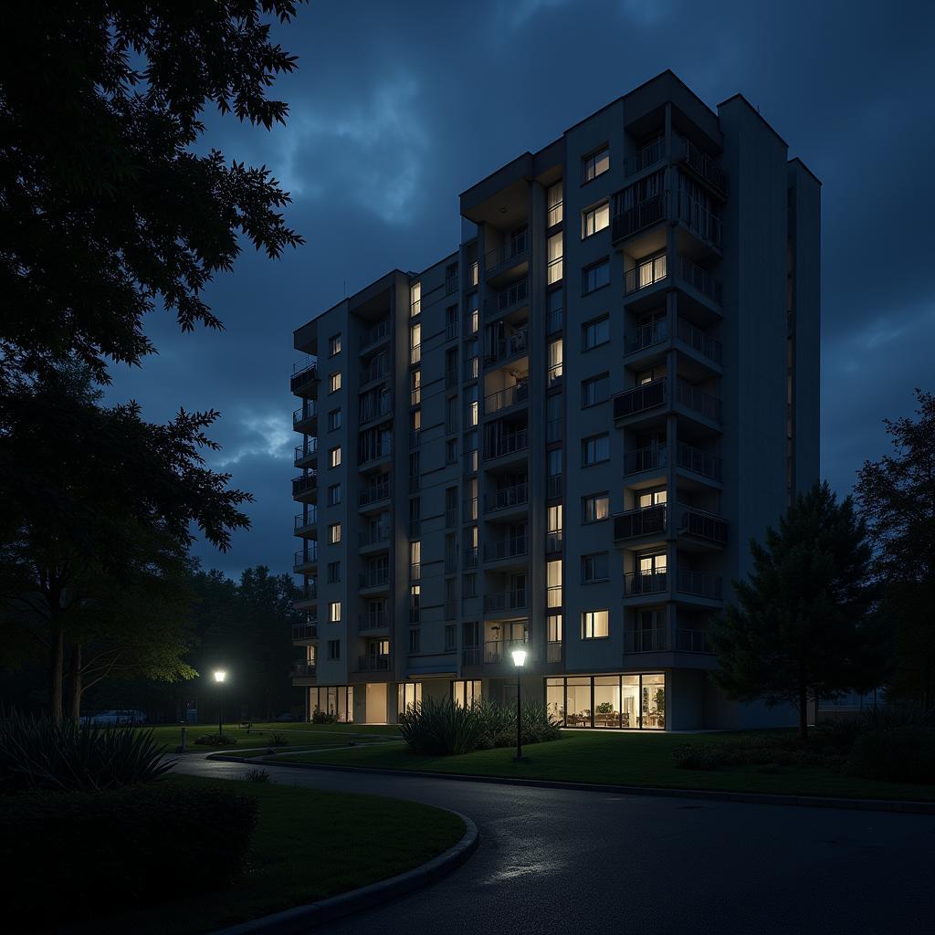 Alexan Research Park Apartments at Night