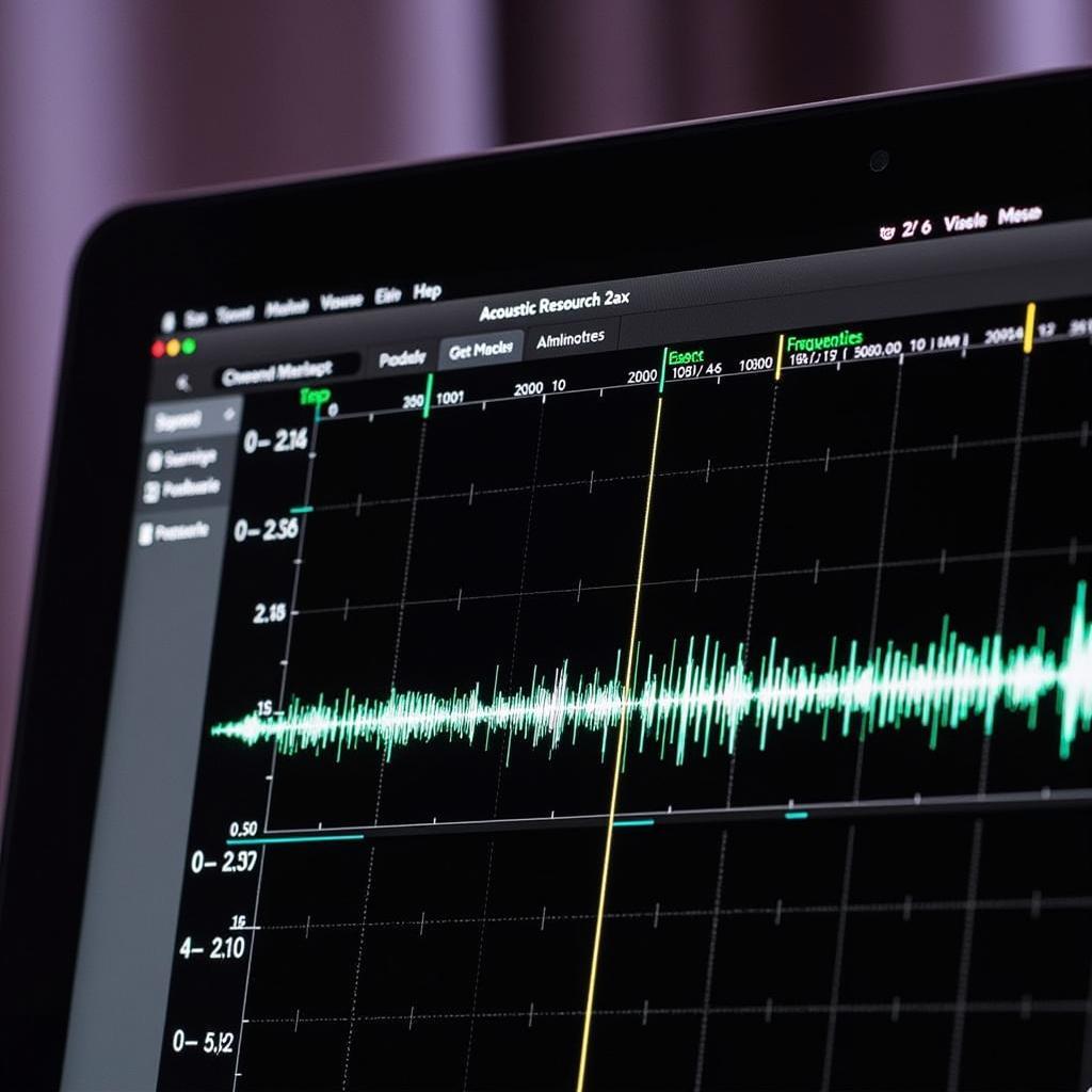 Close-up of a laptop screen displaying audio waveforms captured by the Acoustic Research 2ax